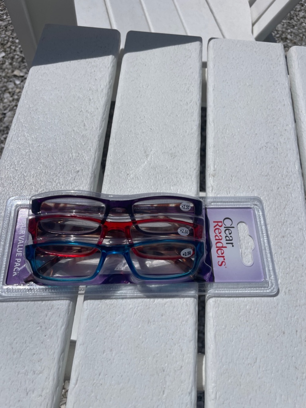 Clear Readers 3-Pair Reading Glasses Pack - Purple, Red, Blue. +2.50 - Picture 2 of 4